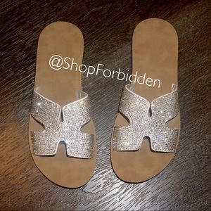 Designer inspired H crossband rhinestone slide